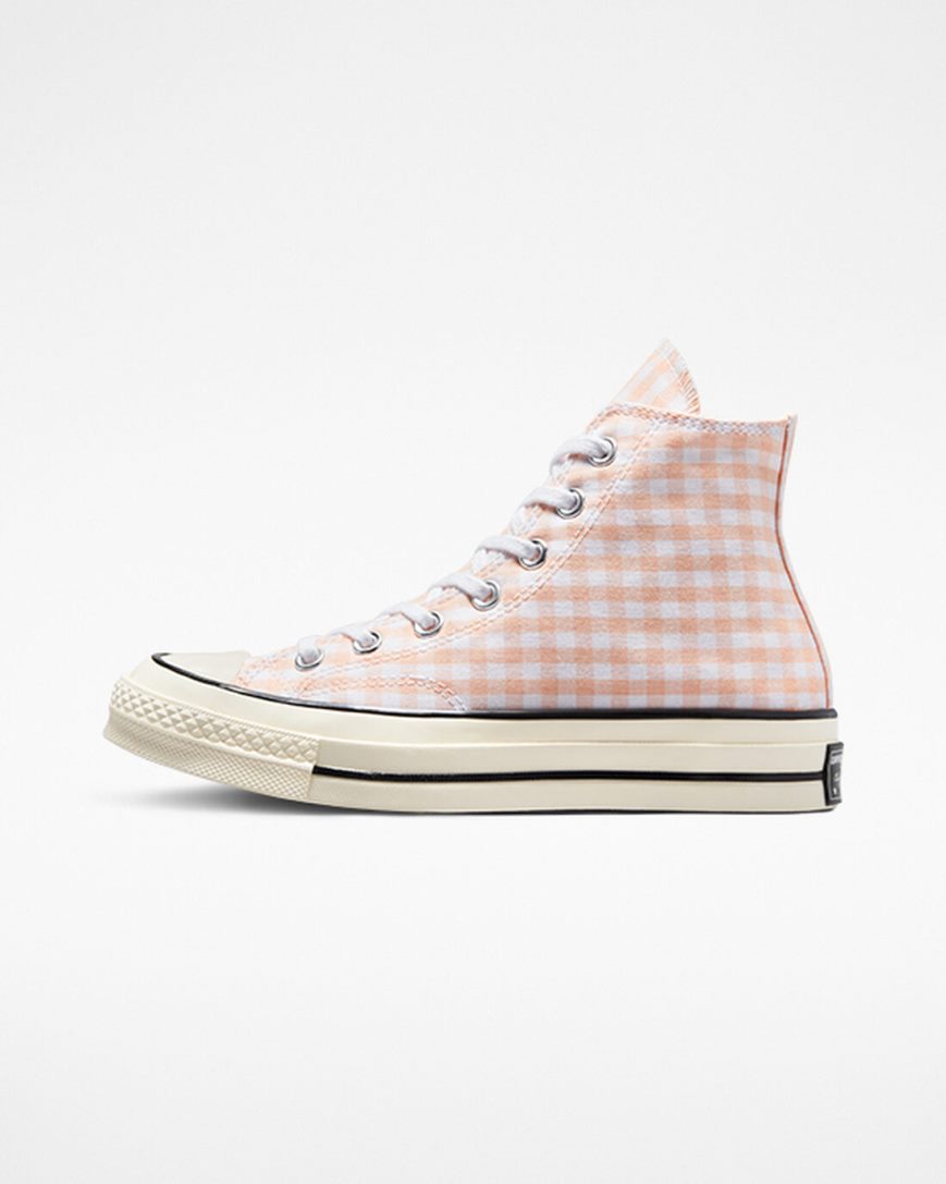 Zapatillas Altas Converse Chuck 70 Gingham Mujer Coral Blancas | PE 42580L